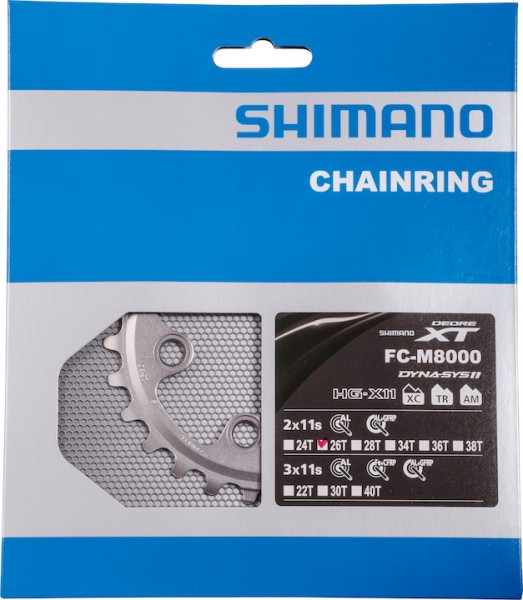 SHIMANO Kettenblatt Deore XT FCM8000 26 Zähne | silber | Lochkreis: 64 mm